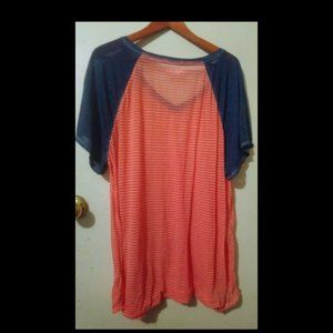 Maurices coral blue stripe sheer top size 3